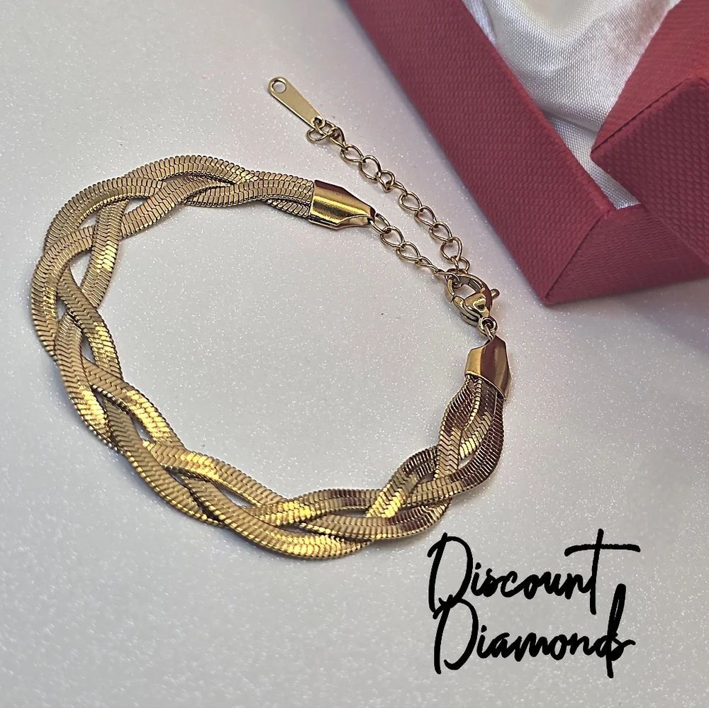 Three Strand Flat Snake Chain Titanium Bracelet on 18K Yellow Gold over Titanium